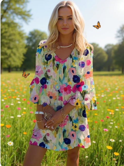 Mia - Blomstret minikjole