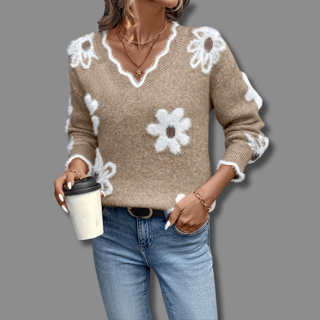 Thea - Elegant Sweater med Blomstermotiv