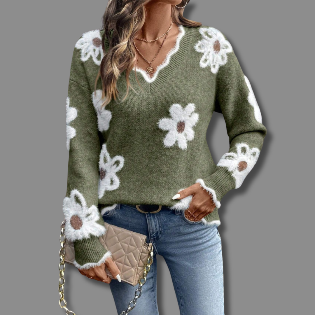 Thea - Elegant Sweater med Blomstermotiv