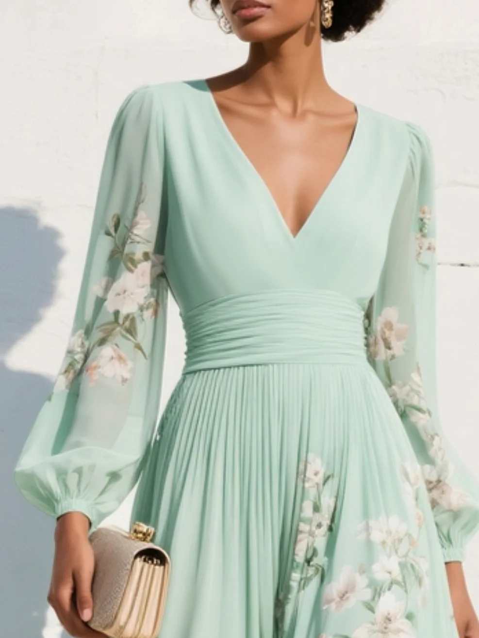 Lila - Elegant blomstret midikjole