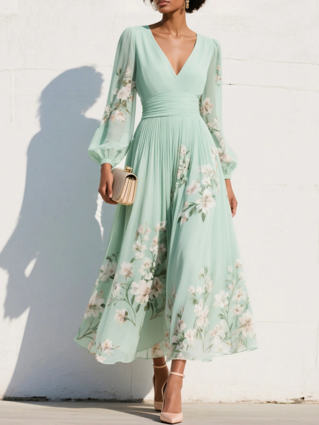 Lila - Elegant blomstret midikjole