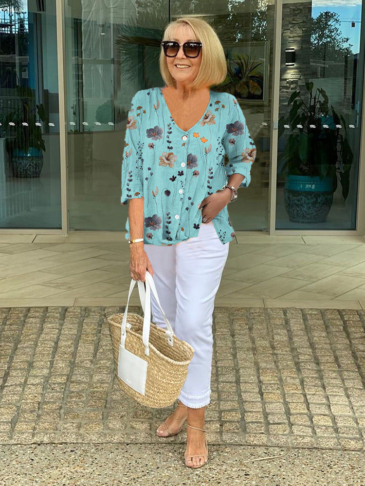 Teresa - Elegant blomstret bluse med knapper