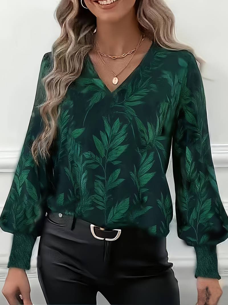 Ruchama - Elegant bluse med bladprint