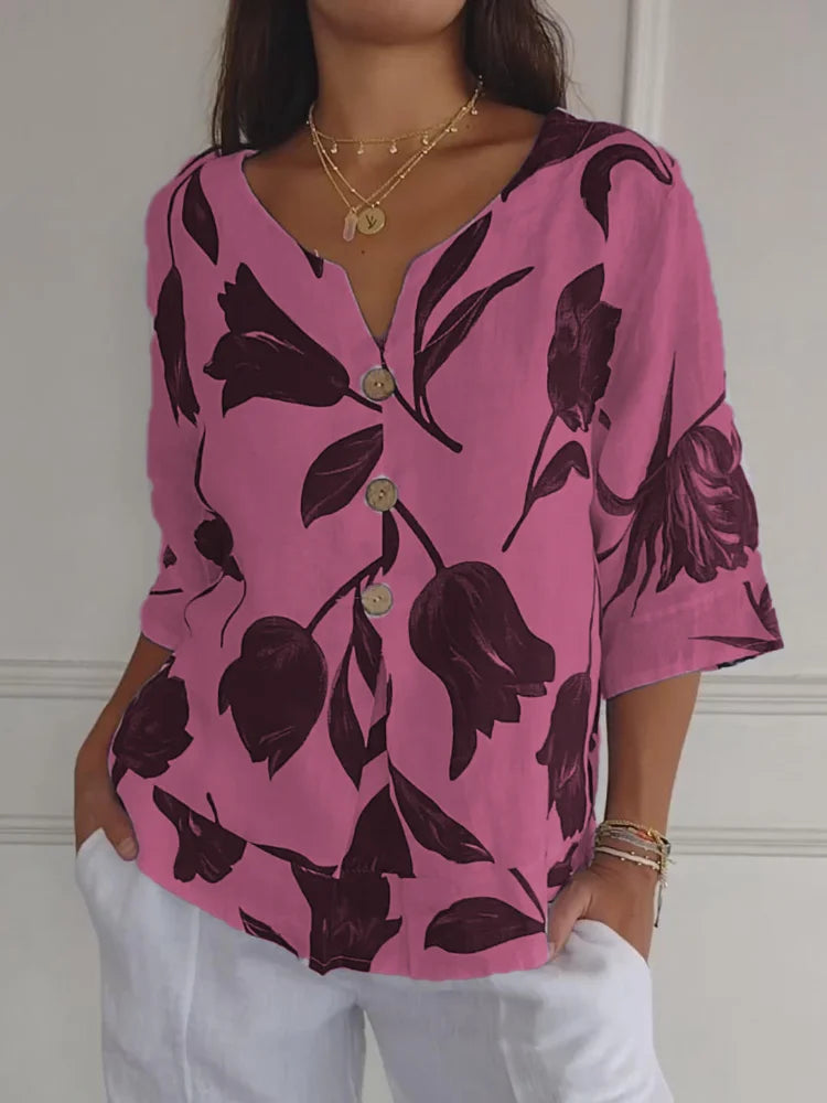 Kim - Elegant skjortebluse med blomster