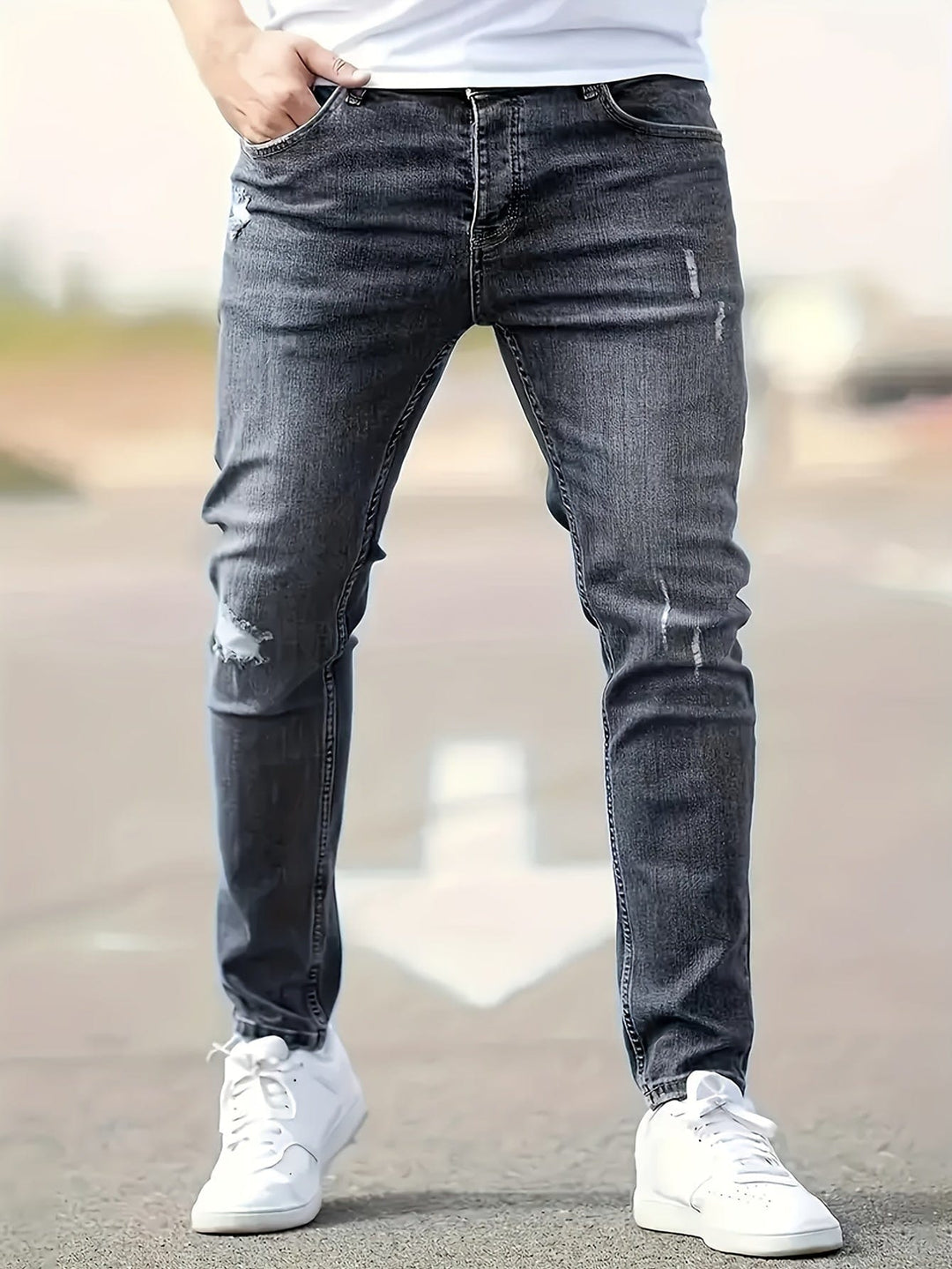 Alex - Trendy slim fit jeans med flænger