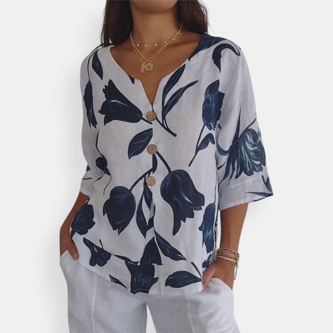 Kim - Elegant skjortebluse med blomster