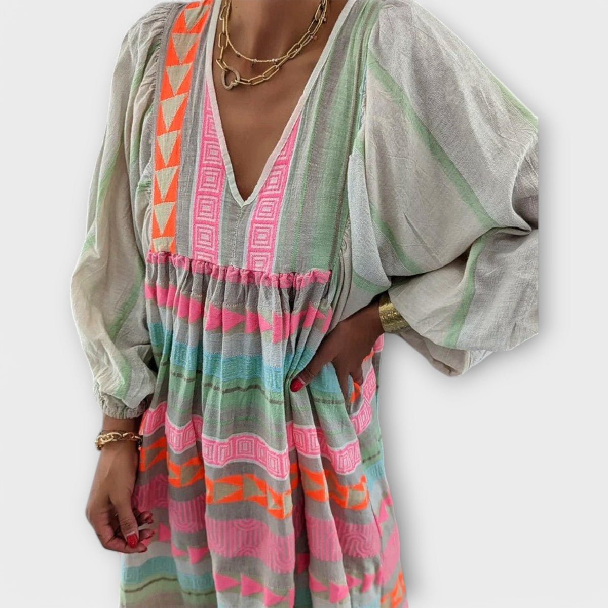 Elfruna - Broderet boho-midikjole