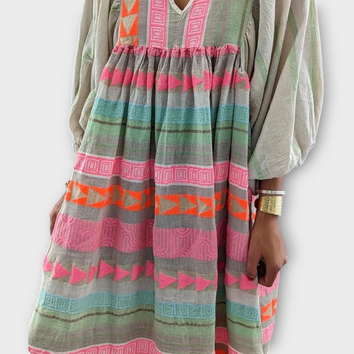 Elfruna - Broderet boho-midikjole