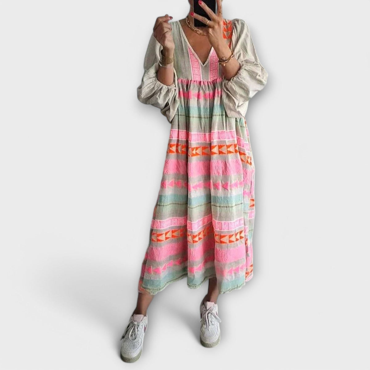 Elfruna - Broderet boho-midikjole