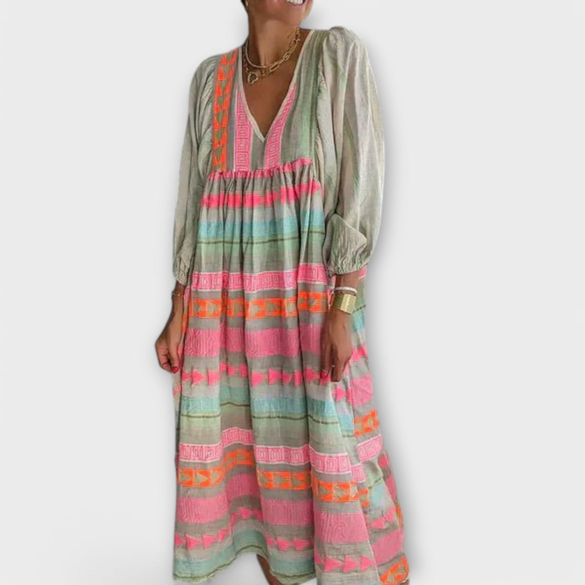 Elfruna - Broderet boho-midikjole