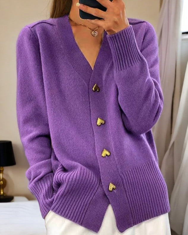 Adele - Blød cardigan med hjerteformede knapper