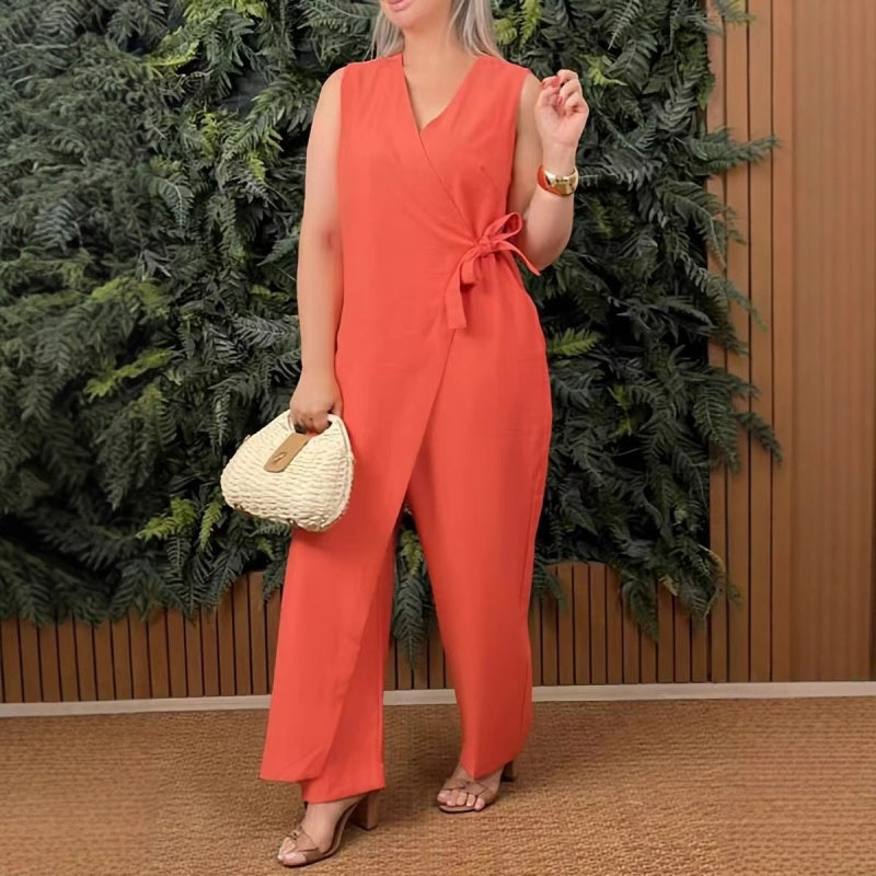 Mirabelle - Afslappet jumpsuit til damer med V-hals og bælte