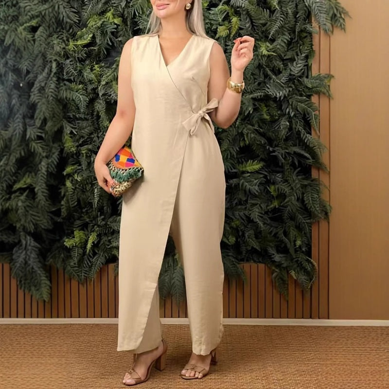 Mirabelle - Afslappet jumpsuit til damer med V-hals og bælte