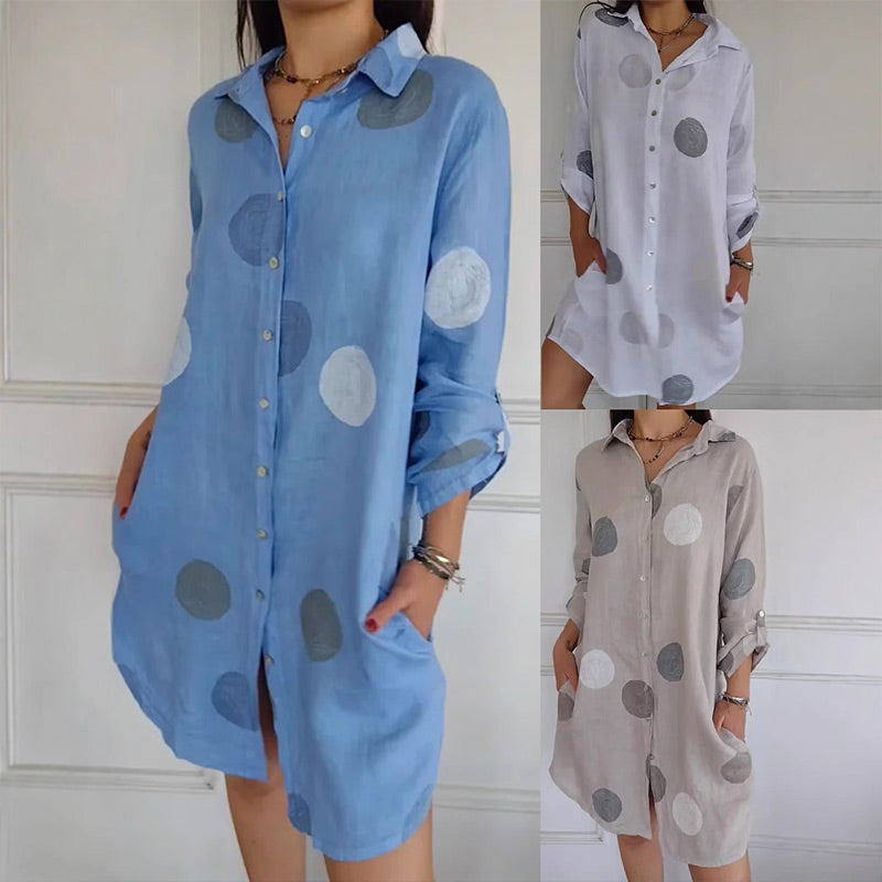 Melina - Elegant skjortekjole med print